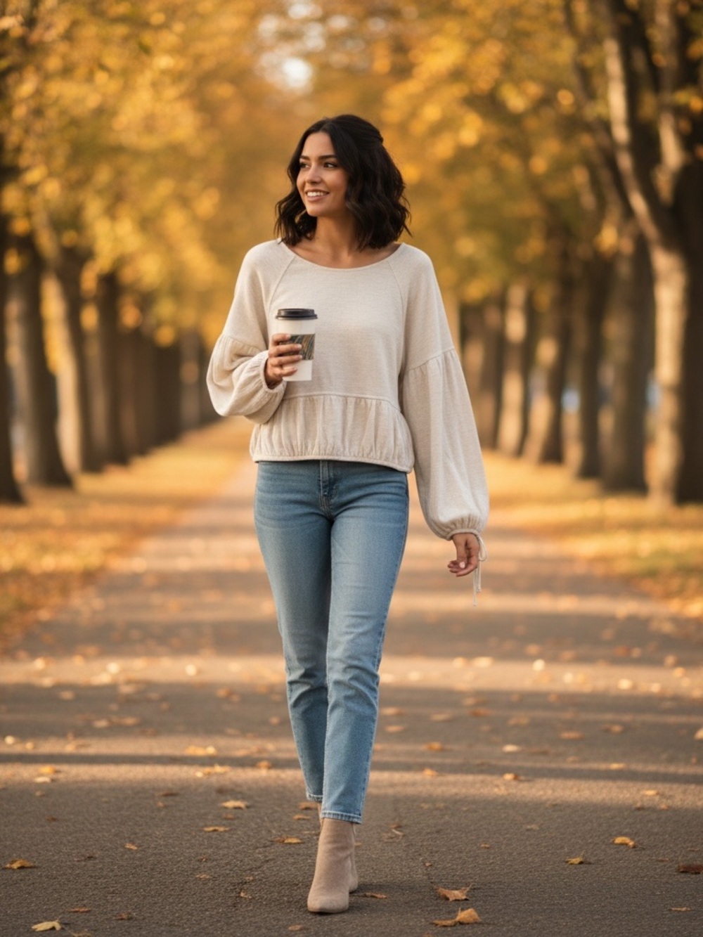 aerie Cream Balloon-Sleeve Long Sleeve Top